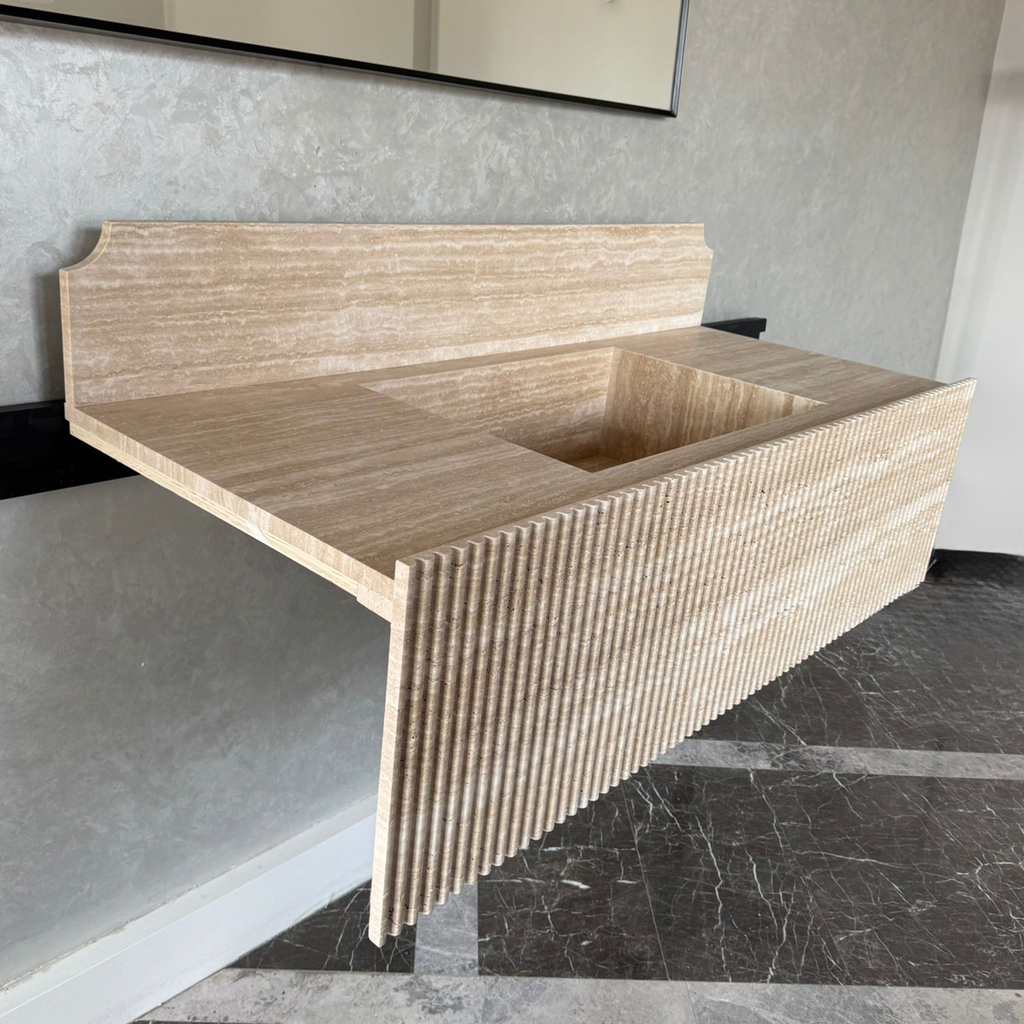 Marble Sink, Custom Travertine Sink, Handmade Beige Travertine Sink, Vein Cut Marble Vanity Top Sink, Marble Bathroom Sink, Vessel Sink (TR-124)
