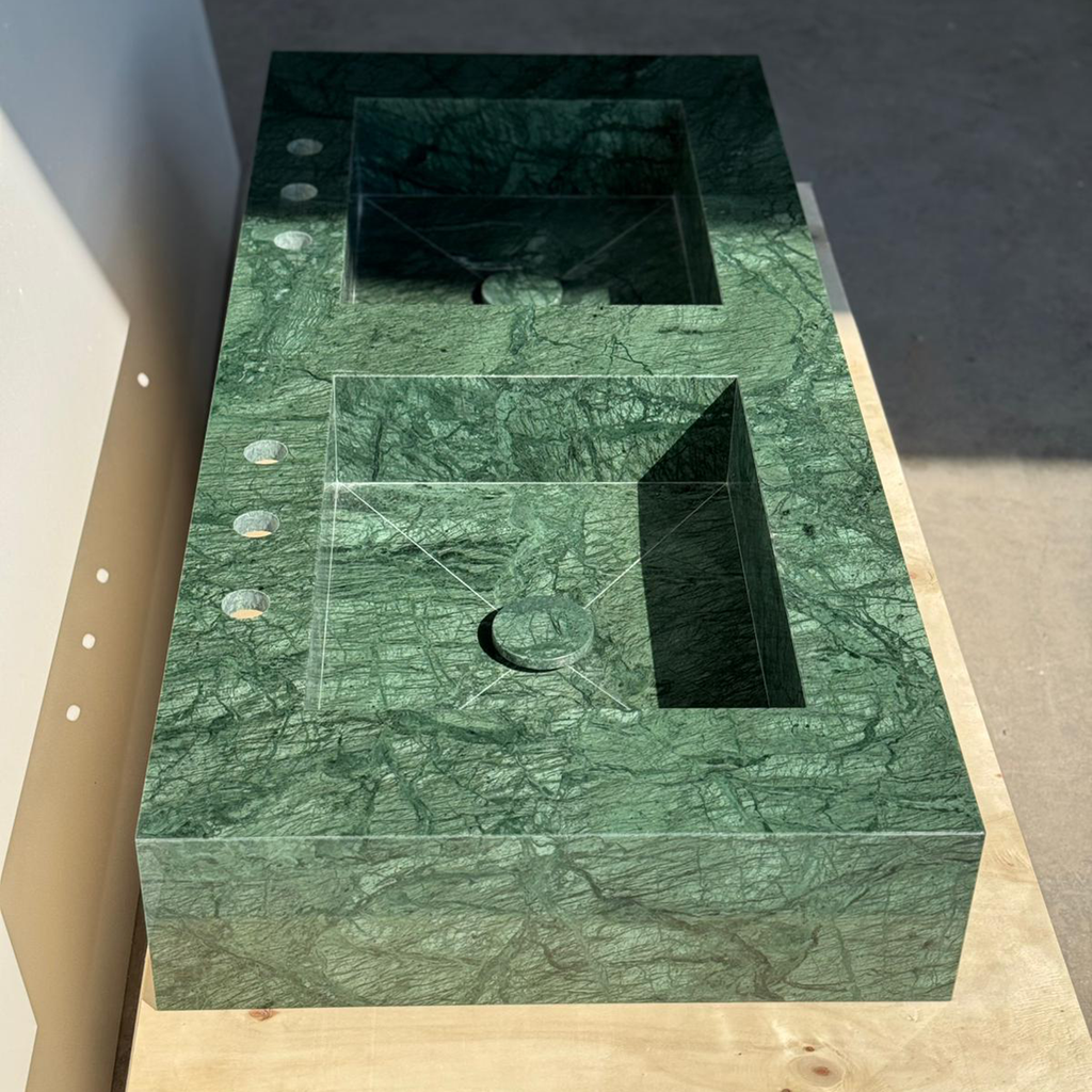 HANDCRAFTED VERDE GUATEMALA MARBLE CUSTOM DOUBLE SINK (NS-105)