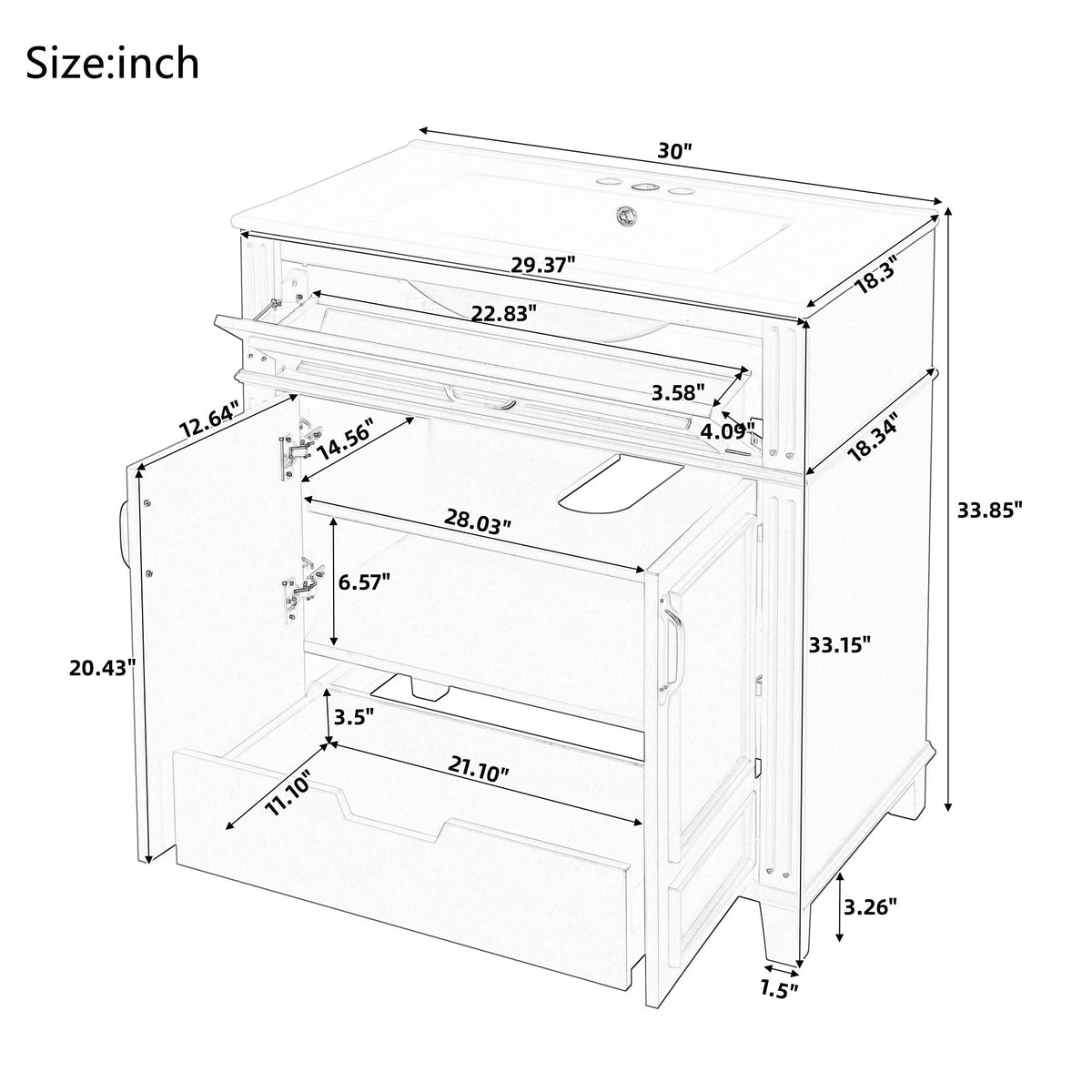 Bathroom Vanity With Sink Storage Cabinet - Blue