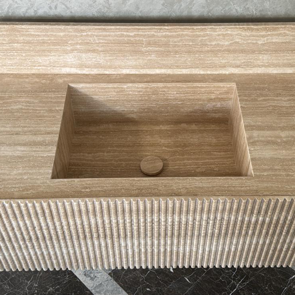 Marble Sink, Custom Travertine Sink, Handmade Beige Travertine Sink, Vein Cut Marble Vanity Top Sink, Marble Bathroom Sink, Vessel Sink (TR-124)