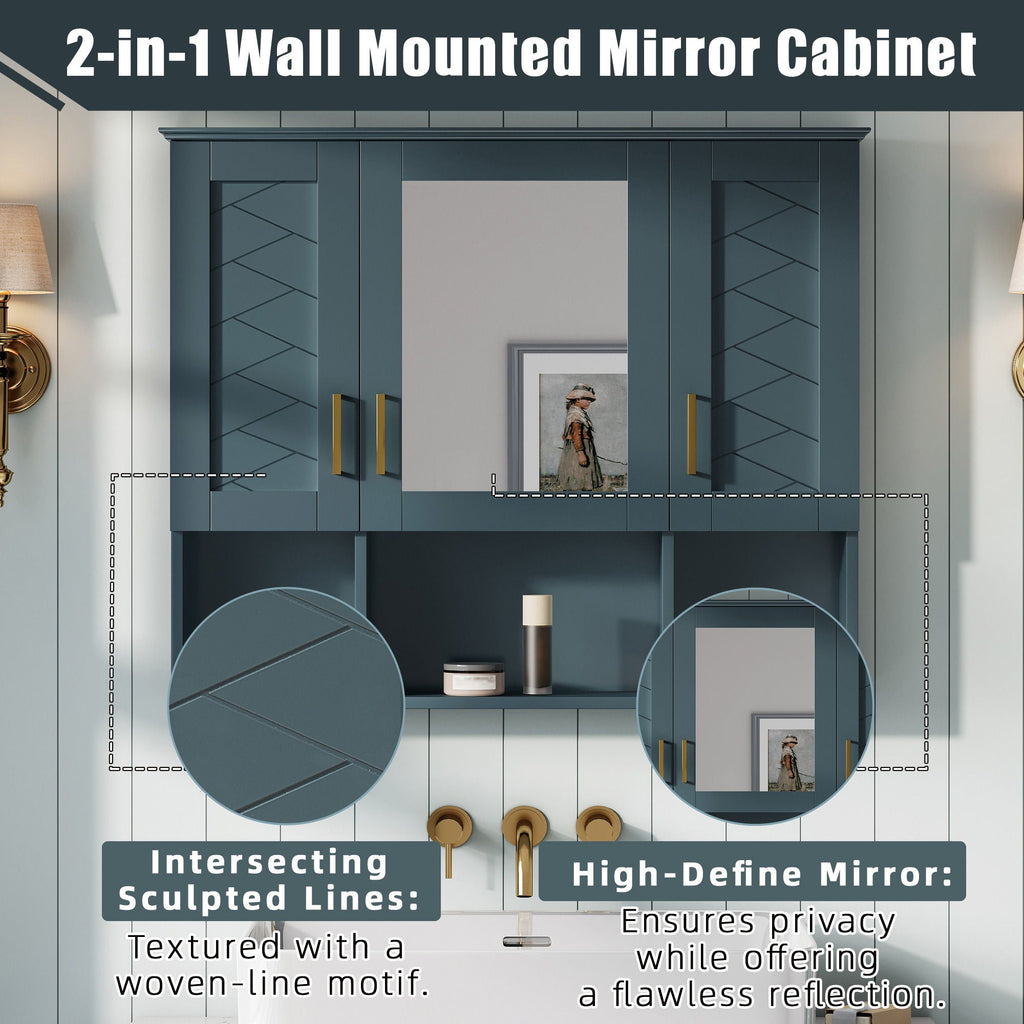 Modern Wall Mounted Medicine Cabinet With Adjustable Shelves, Soft Close Doors, High Define Mirror