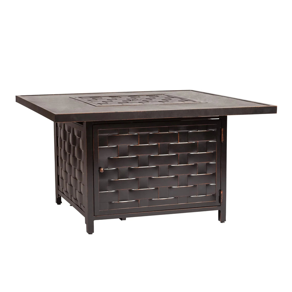 Armstrong 42" Square Basketweave Aluminum Convertible Gas Fire Pit Table