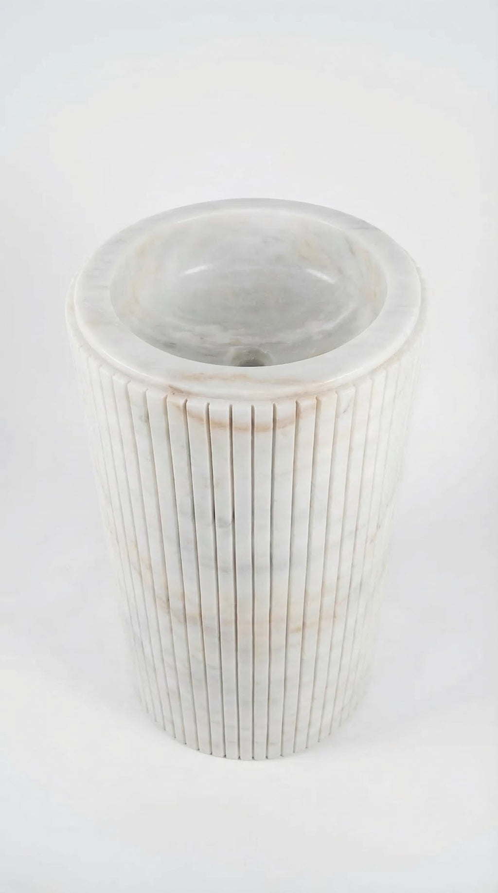 Cararra White Marble Designer Pedestal Stand-Alone Fluted Sink (W)18" (L)18" (H)33"