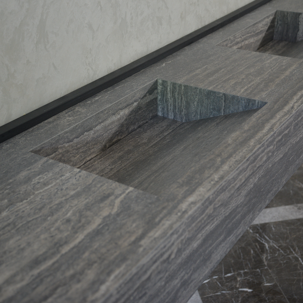 HANDCRAFTED INFINITY TRAVERTINO GREY HIGH ENGINEERED STONE SINK (ES-104)