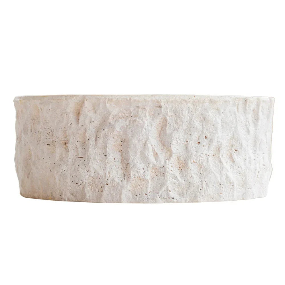 Denizli Beige Travertine Rustic Stone Round Above Vanity Bathroom Sink (D)16" (H)6"