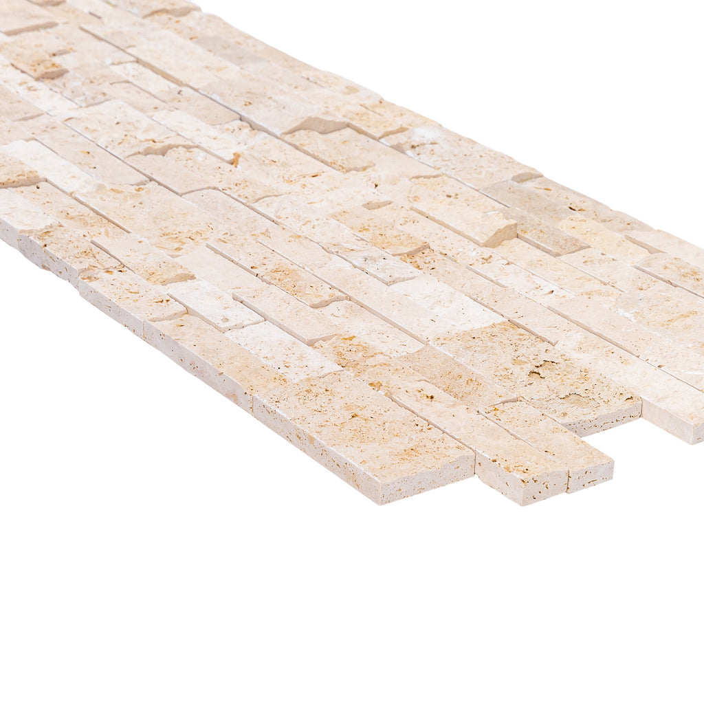 Ivory Ledger 3D Panel 6"x24" Natural Travertine Wall Tile - Full Truckload