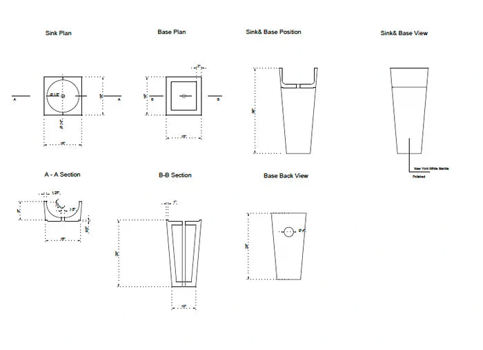 Natural Stone New York White Marble Stand-alone Pedestal Cone Shaped Bathroom Sink