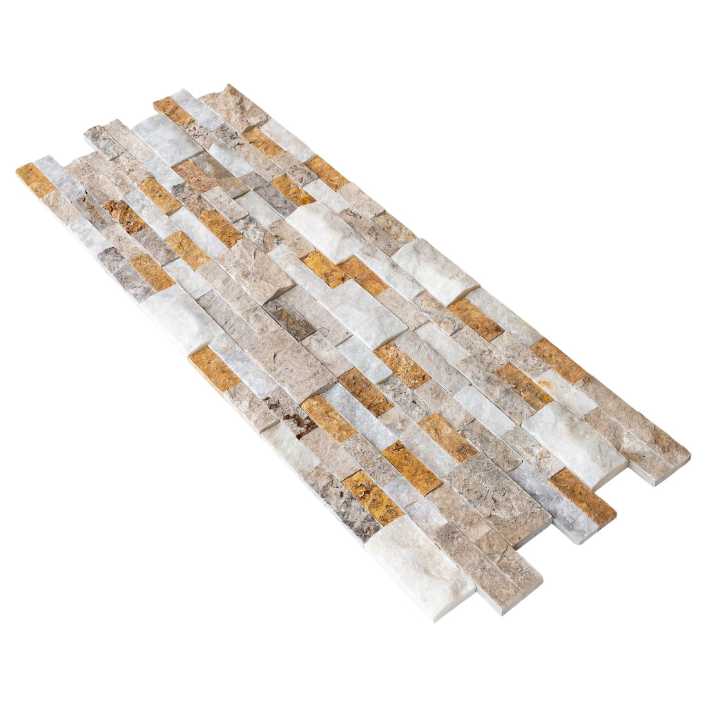Riverrock Mixed Ledger 3D Panel 6"x24" Natural Marble Wall Tile - Full Truckload