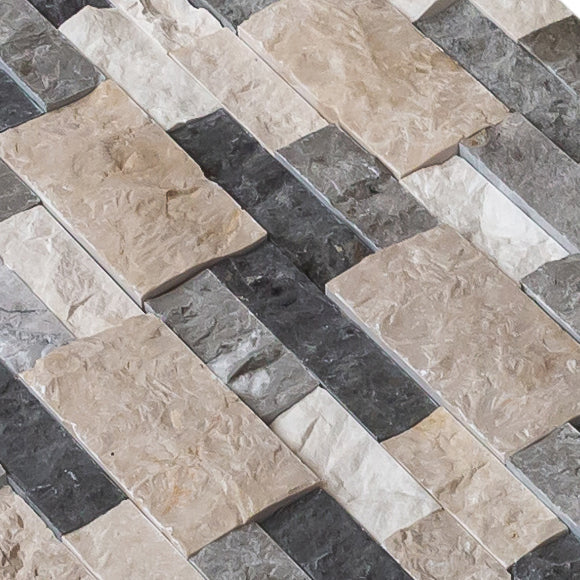 Tundra Gray Mix Ledger 3D Panel 6"x24" Split-face Marble Wall Tile - Full Truckload