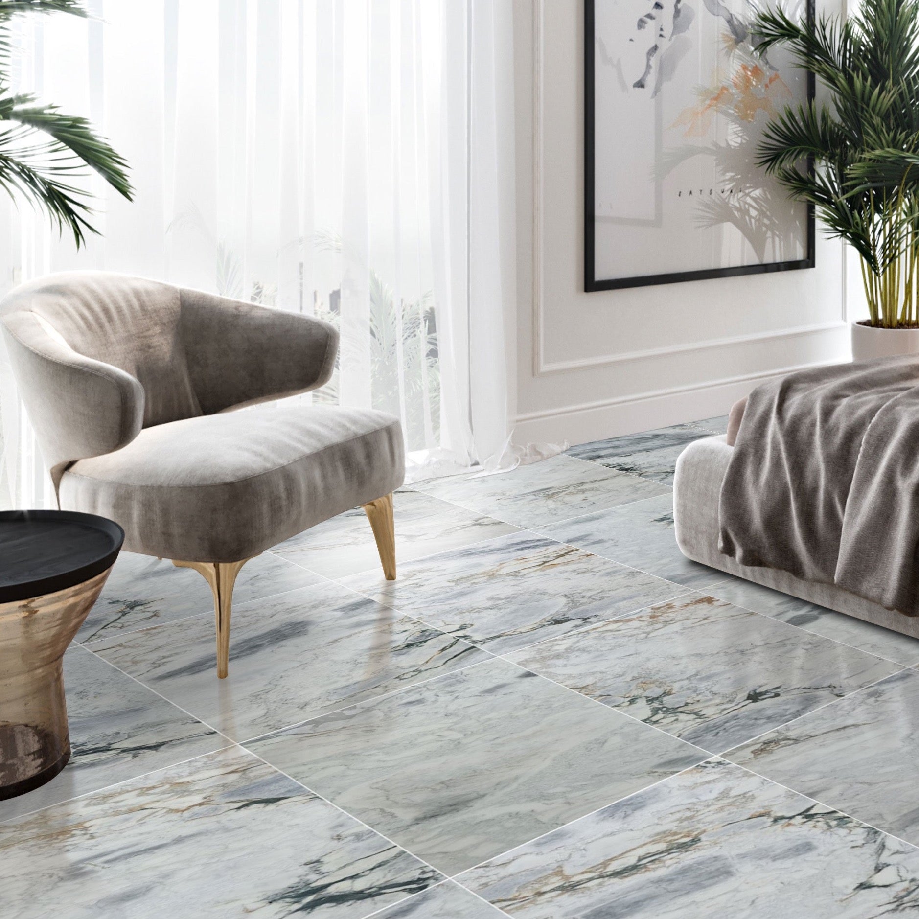 Aqua White Exotic Marble Polished Floor and Wall Tile - Large Format - Livfloors Collection