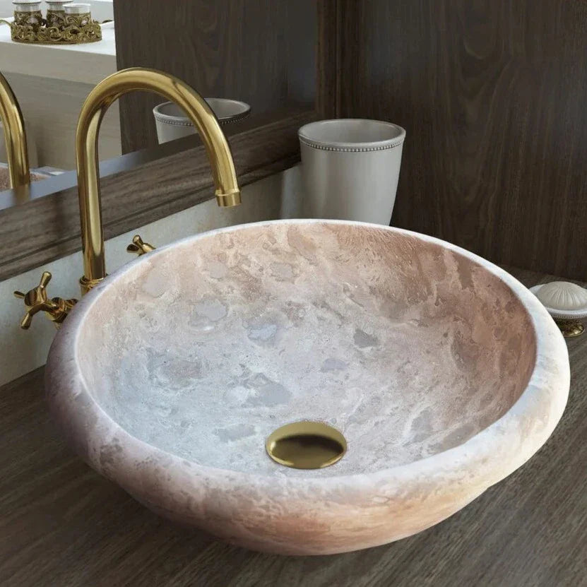 Beige Travertine Natural Stone Drop-in Bathroom Sink Honed and Filled (D)16" (H)6"
