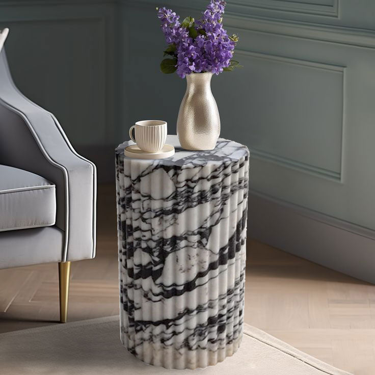 Calacatta Viola Marble Plinth Side Table Fluted Polished (W)10" (L)10" (H)16"