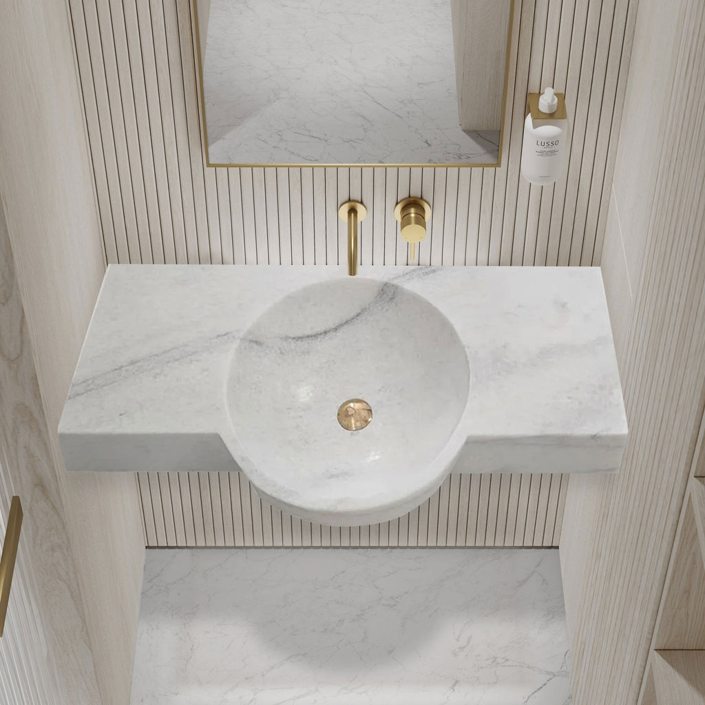 Carrara White Marble Above-vanity Wall-mount Bathroom Sink (W)16" (L)36"