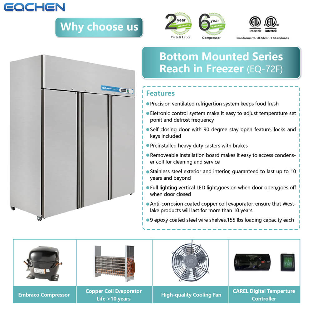 EQCHEN 72 Inch 3 Door Commercial Freezer