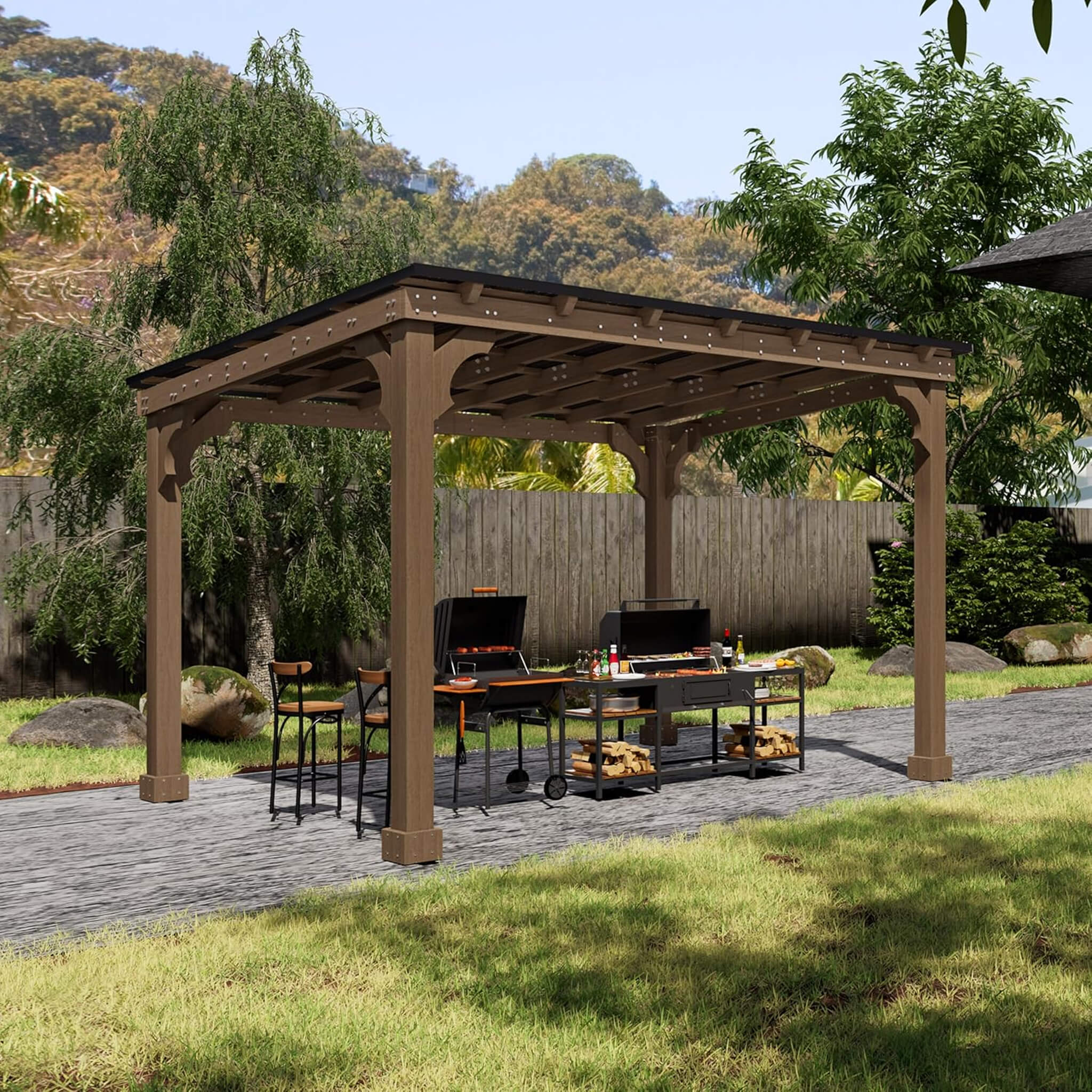 Alora Heavy-Duty Premium Wooden Grill Gazebo With Sloped Metal Roof (SAK61583)