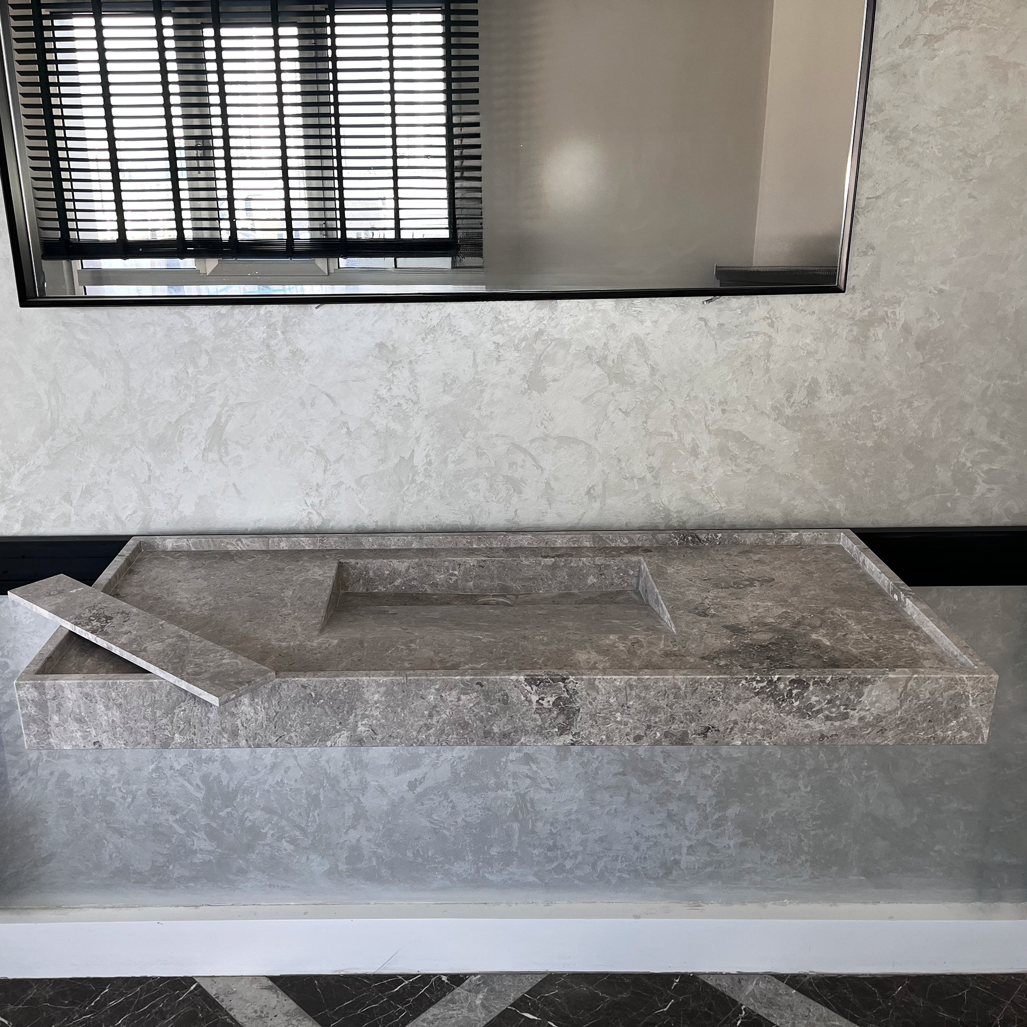 HANDCRAFTED CUSTOM TUNDRA GREY MARBLE SINK (NS-075)
