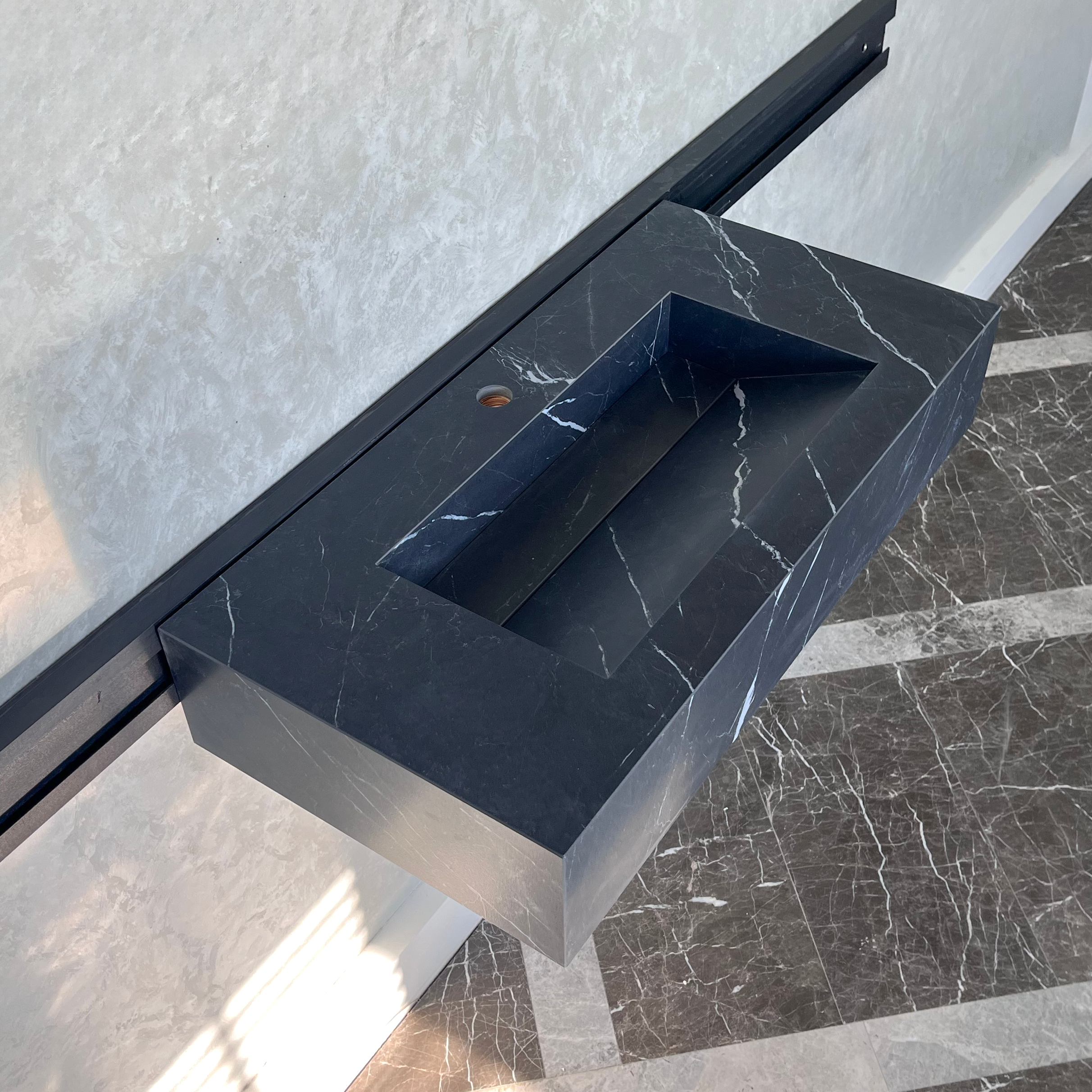 HANDCRAFTED NERO MARQUINIA HIGH ENGINEERED STONE SINK (ES-035)