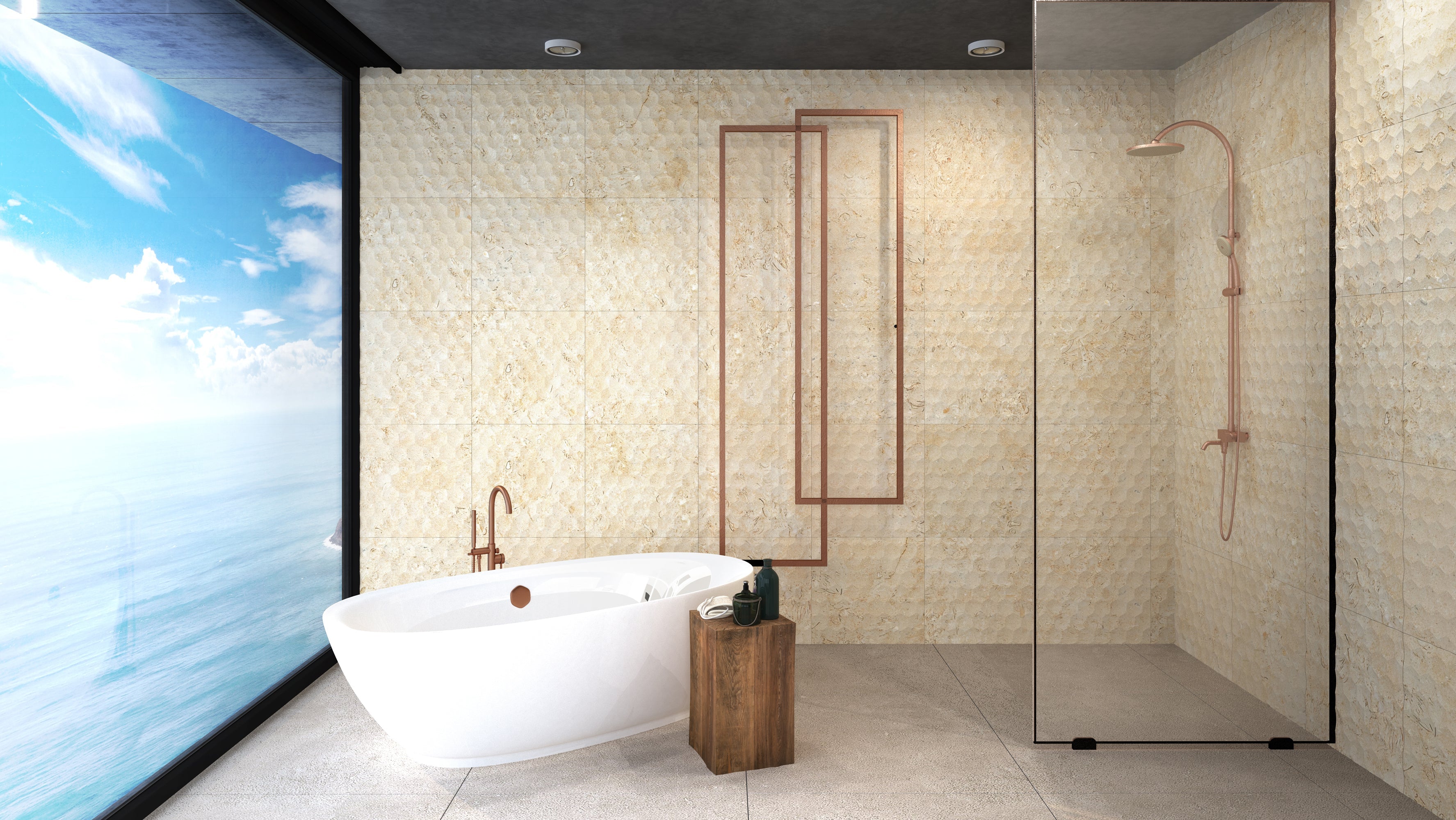 Seabed Limestone Field Dimensional Carved Stone HEXAGON Wall Tile - Livfloors Collection