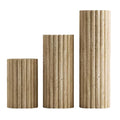 Troia Light Travertine Plinth Side Table Fluted Unfilled, Honed